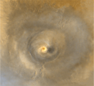 Arsia Mons spiral cloud in 2001 at Ls 180