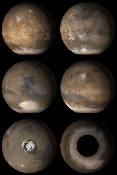Six views of Mars as it appears at 'L sub s' 137 degrees.