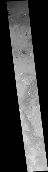 Large file; map-projected view of MOC red wide angle image S14-02741, used to find dark spot which was fresh crater candidate; acquired 26 January 2006.