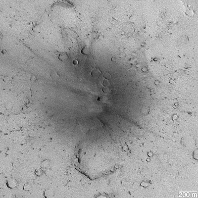 Large grayscale view of the impact site.