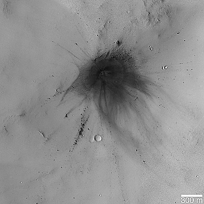 Large grayscale view of the impact site.