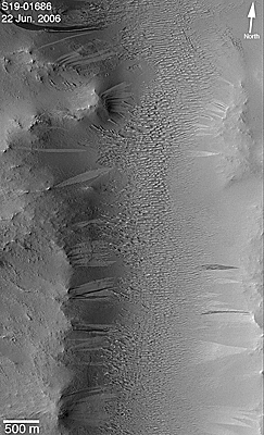 Slopes with light and dark slope streaks.